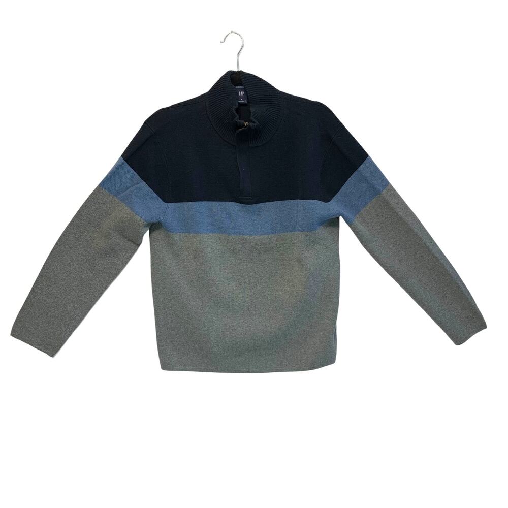 Gap Colorblock 1/4 Zip Pullover Sweater Vintage Men's Sz S Blue Gray Casual